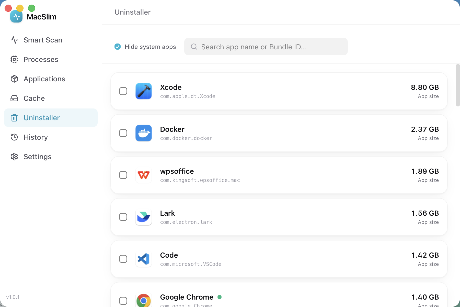 App uninstaller: leftover files confirmed one by one