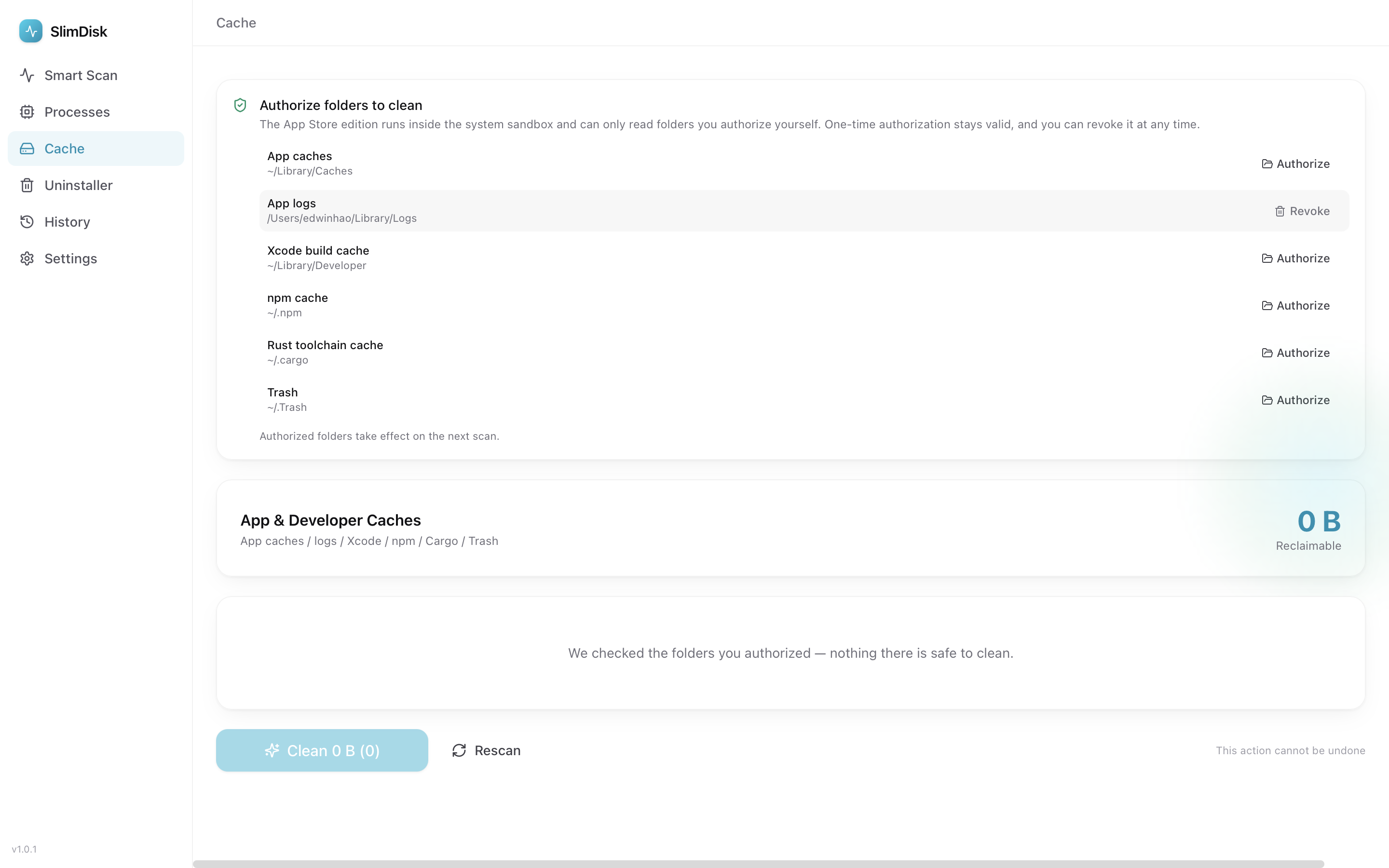 Cache cleaner: developer caches and system junk, grouped